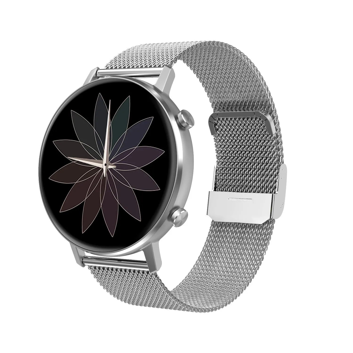 DT96 smart bracelet with colour screen and silver steel strap on a wrist