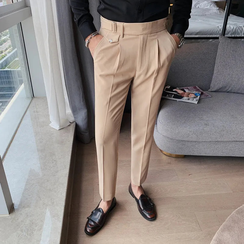Straight-leg casual trousers in polyester fabric available in multiple solid colours with Asian sizing