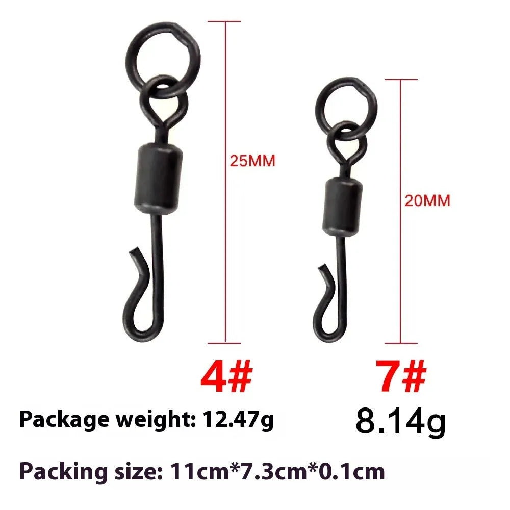 Carp fishing Q-type swivel connector stainless steel single circle pack of 20 No 4 and No 7 sizes