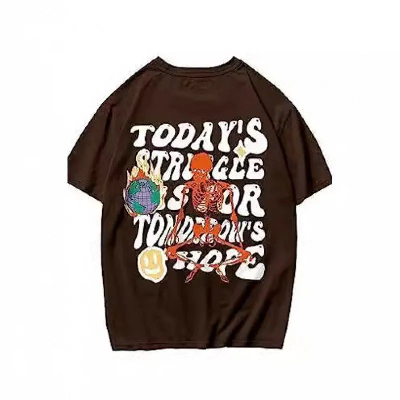 Men's printed short-sleeve casual sports T-shirt showing digital pattern design on polyester fabric.