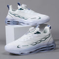 White low-top Korean style casual sports shoes with rotating button and lace-up closure on a rubber sole.