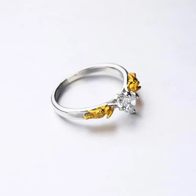 Copper crown cosplay ring with black gold finish and crystal details.