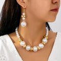 Acrylic pearl necklace and ear stud set for women green suit YLC-TZ-1315 simple irregular design
