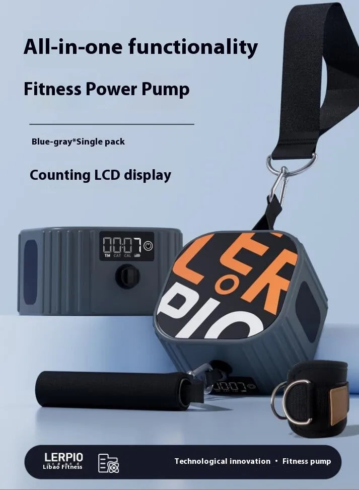 Multi functional fitness tensioner with intelligent resistance adjustment showing blue grey and orange grey colour options