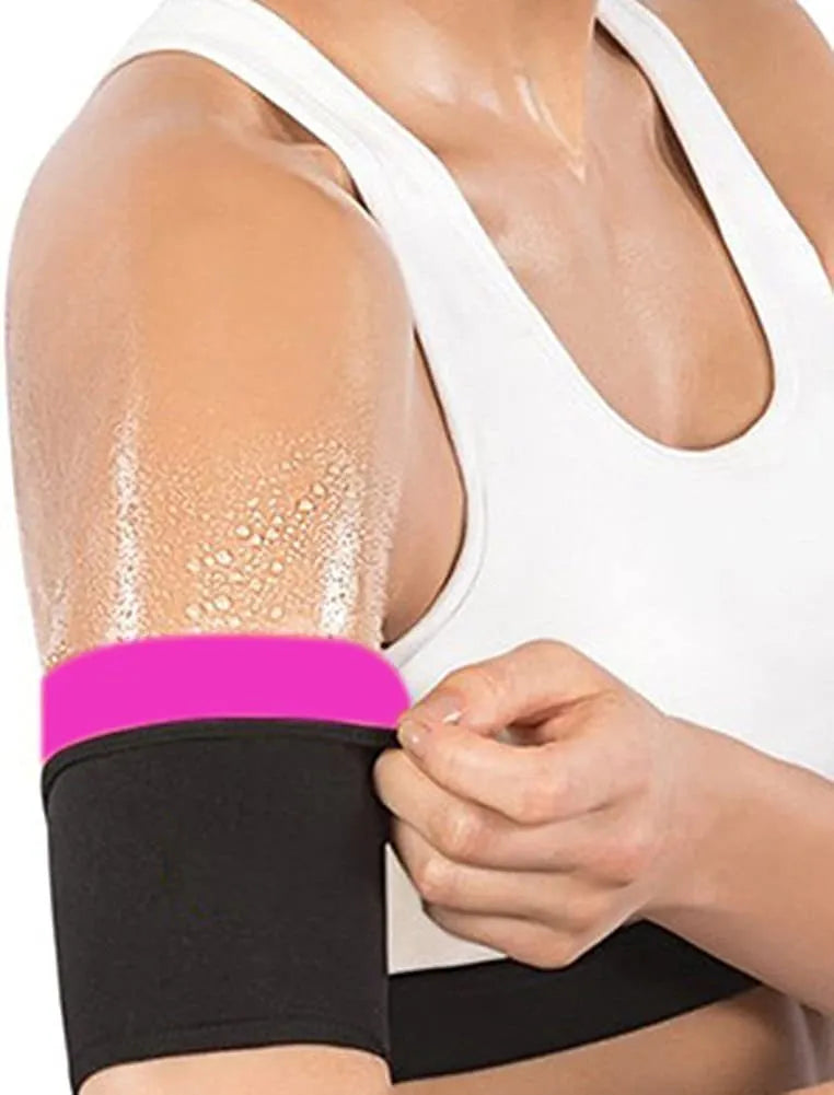 Arm band sports sweatband shown in blue, silver, black and yellow, and black and red colour options.