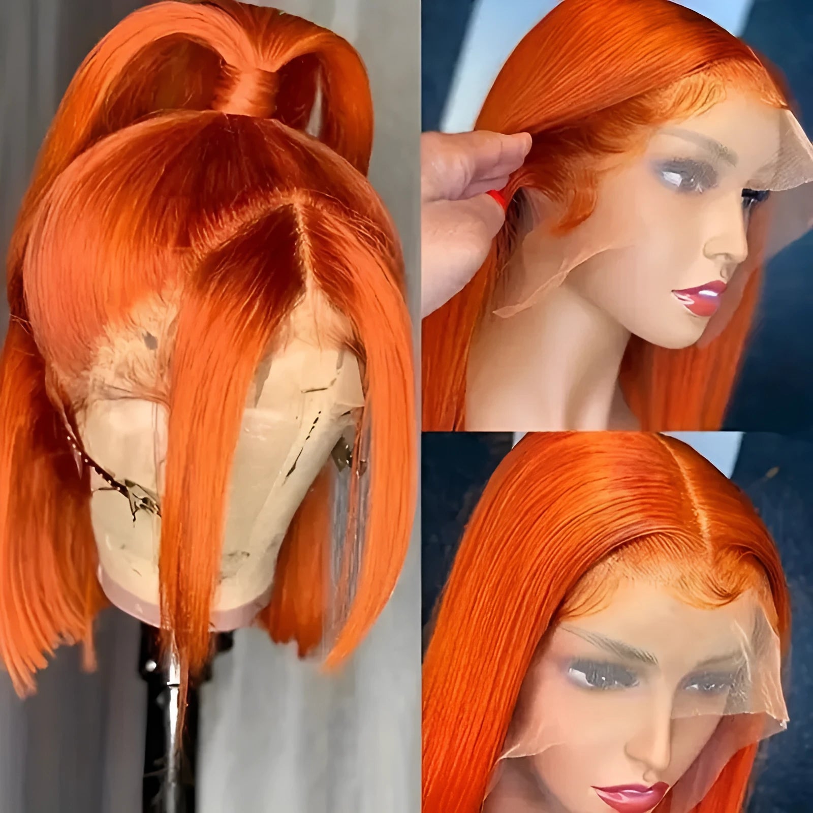 Straight ginger orange bob wig human hair 13x4 lace front natural style for ladies