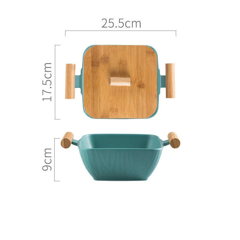 Irregular shaped porcelain ceramic bowl with lid in modern design for food service