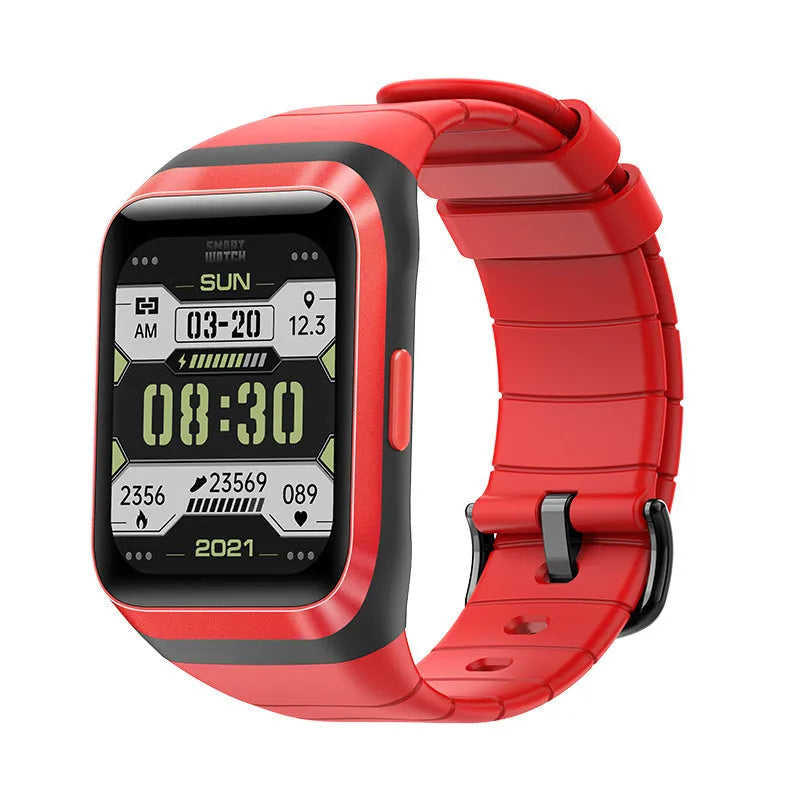 Smart outdoor watch with 1.69 IPS screen, silicone wristband, available in black, green, pink, red
