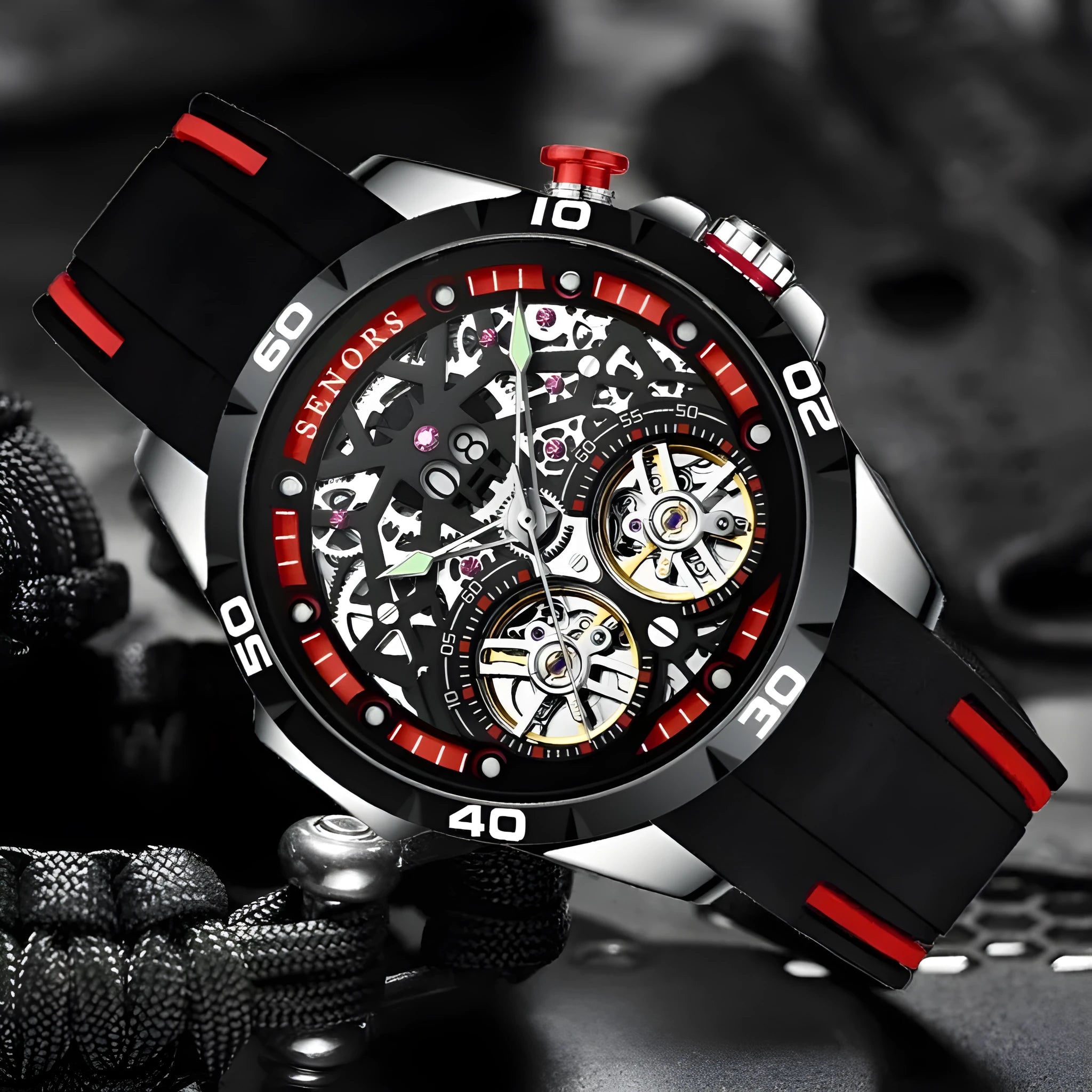 Men's automatic mechanical watch with hollow skeleton dial and luminous markers