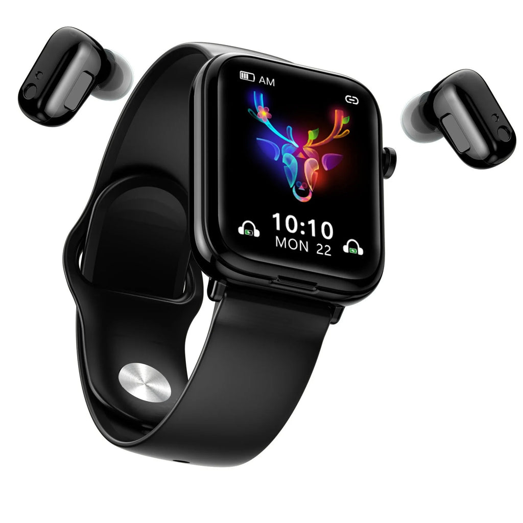 Black all-touch smartwatch with Bluetooth headset, zinc alloy body, and 1.69-inch screen.