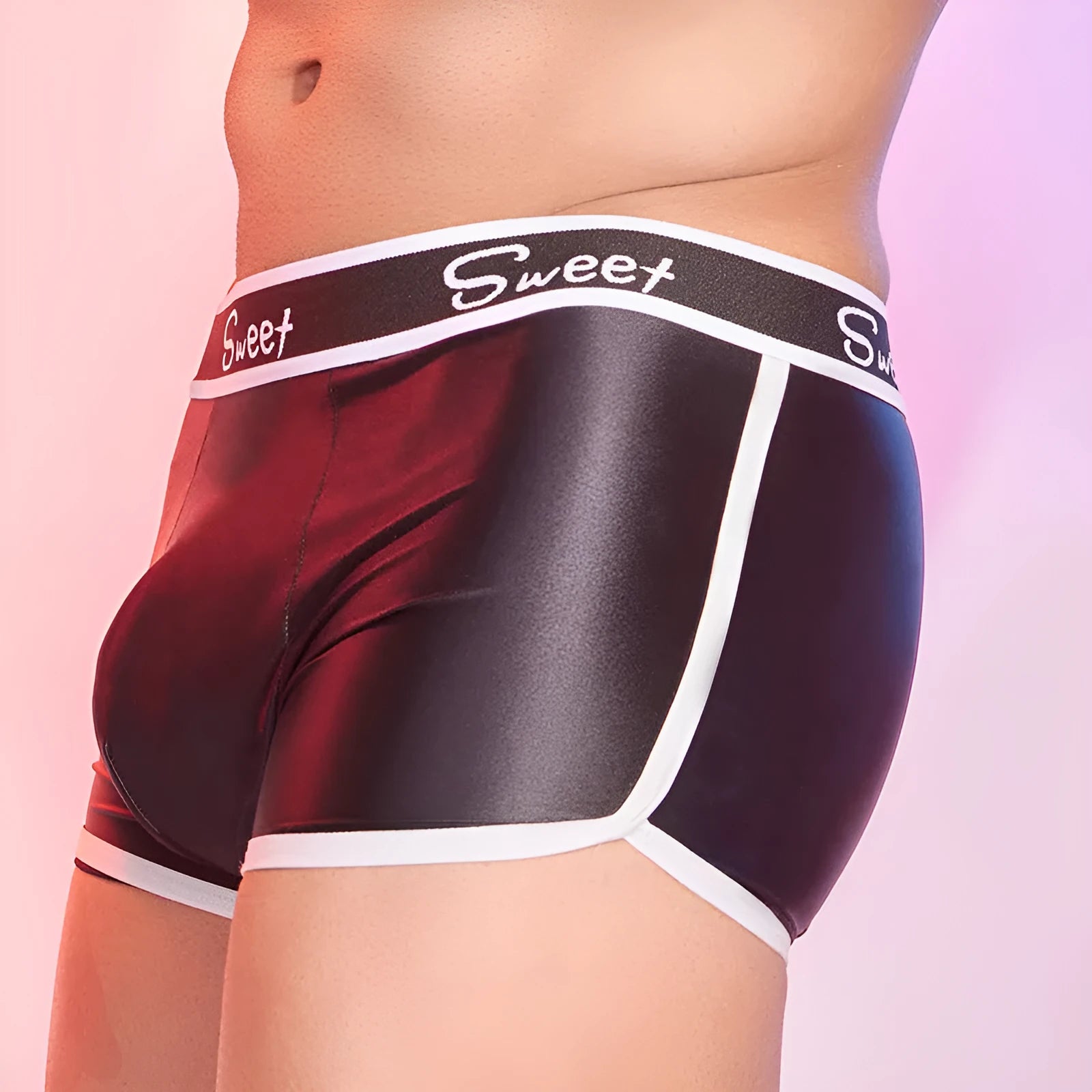 Men's shiny silky nylon boxer shorts in black, white and sapphire blue colours