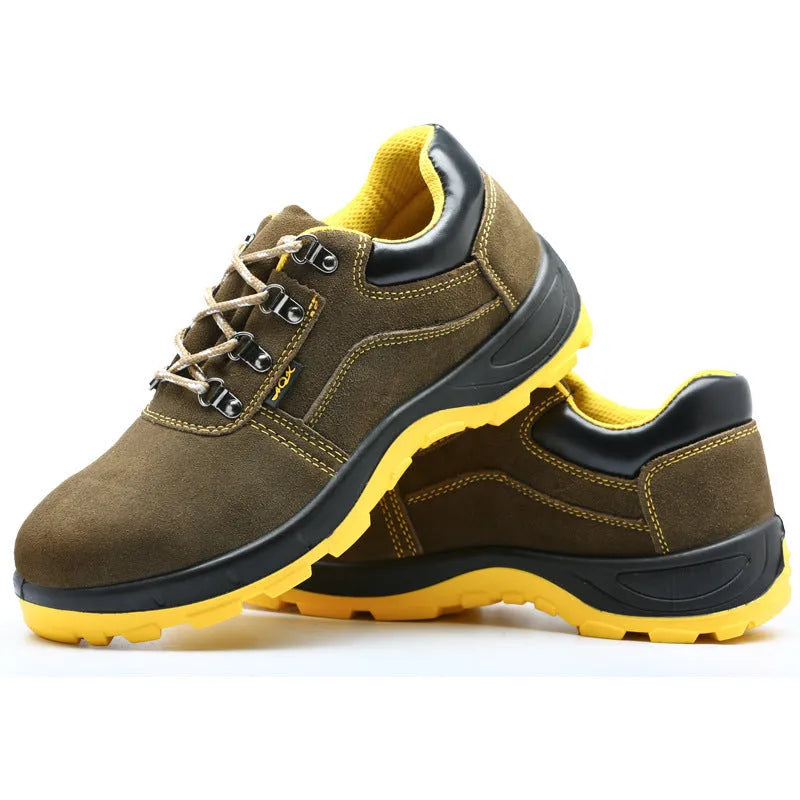 Bronze cow suede leather steel toe safety boots with solid non-slip sole