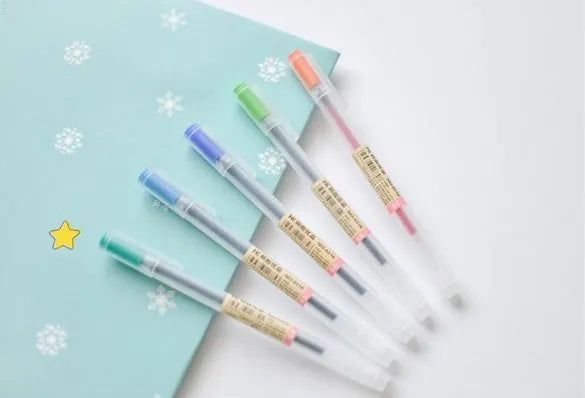 Muji 12-piece gel pen set with 0.5mm fine nibs in packaging