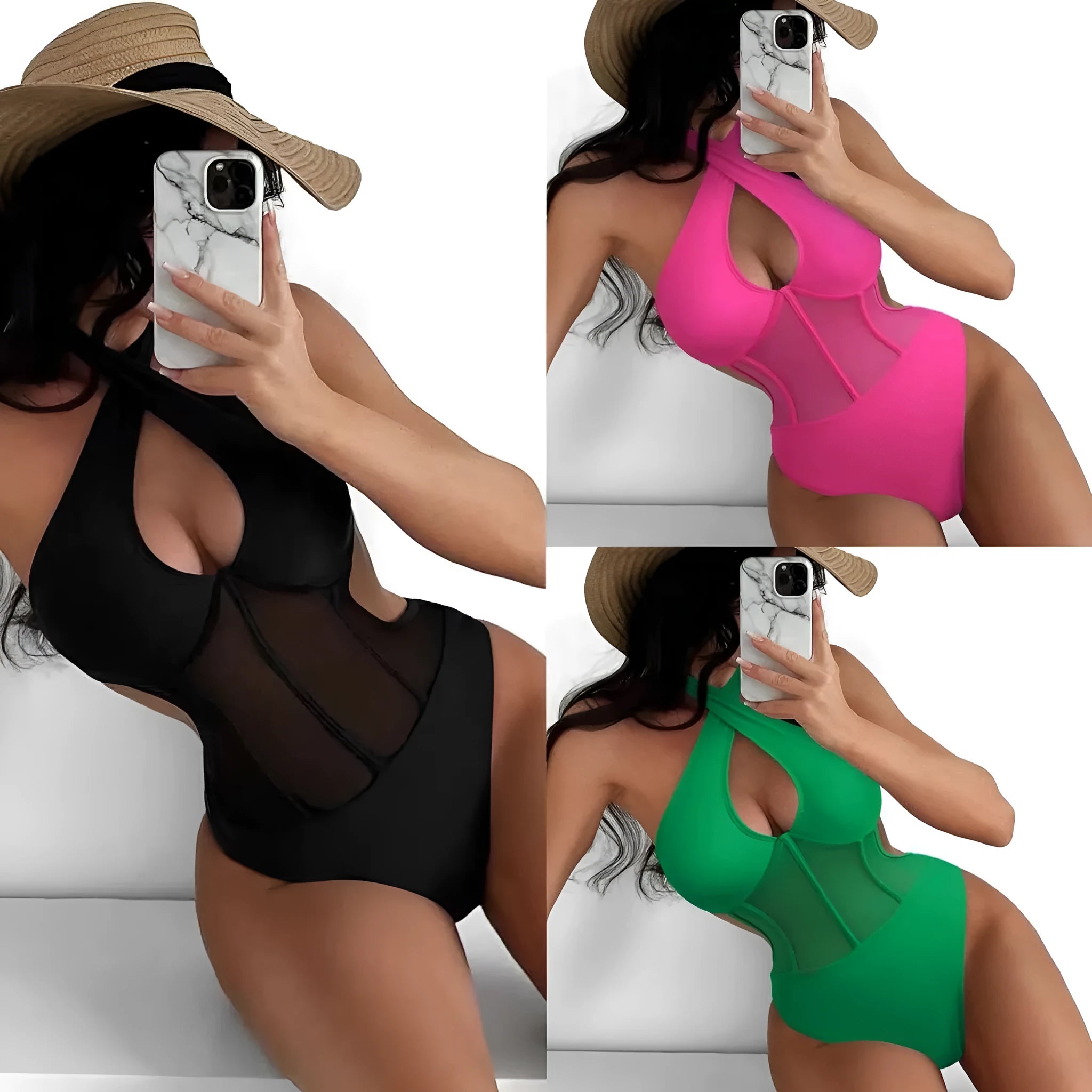 Women's black one-piece swimsuit bikini made from nylon and polyester spandex fabric