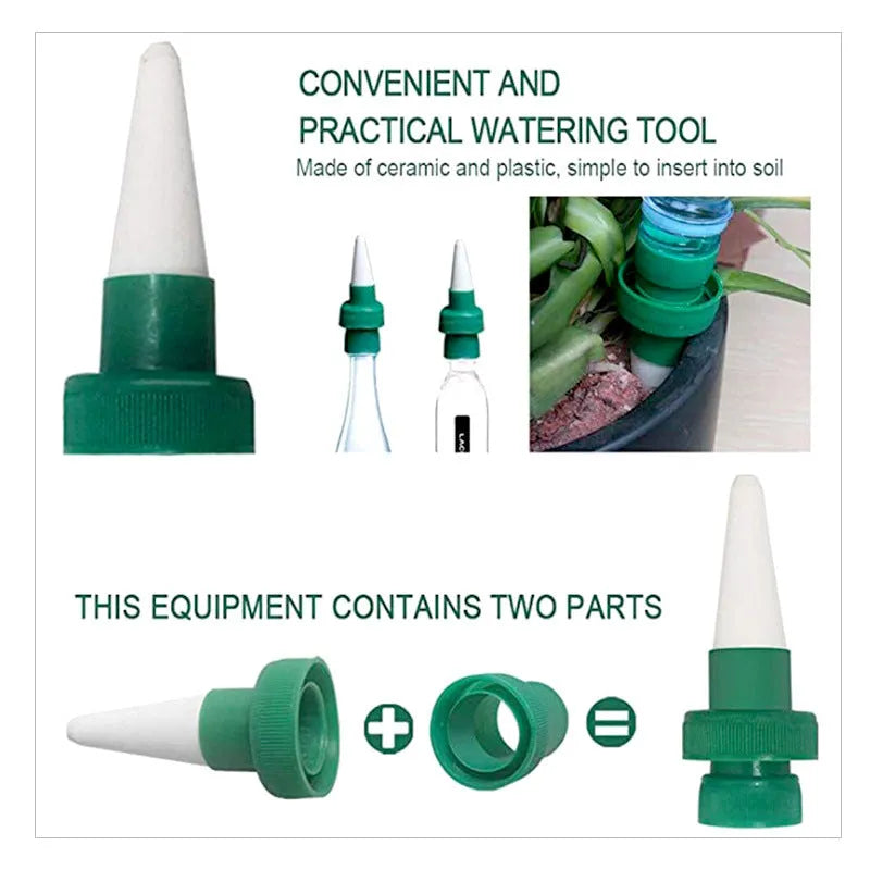 Green ceramic plant dripper for automatic bottle watering systems