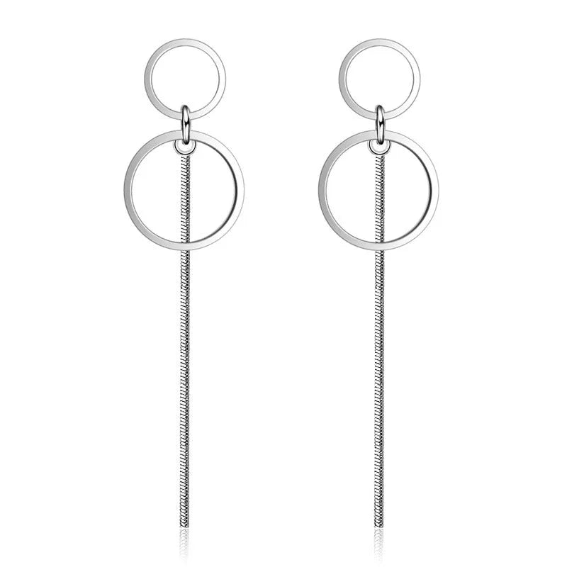 S925 sterling silver pearl tassel long earrings double ring design women