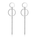 S925 sterling silver pearl tassel long earrings double ring design women