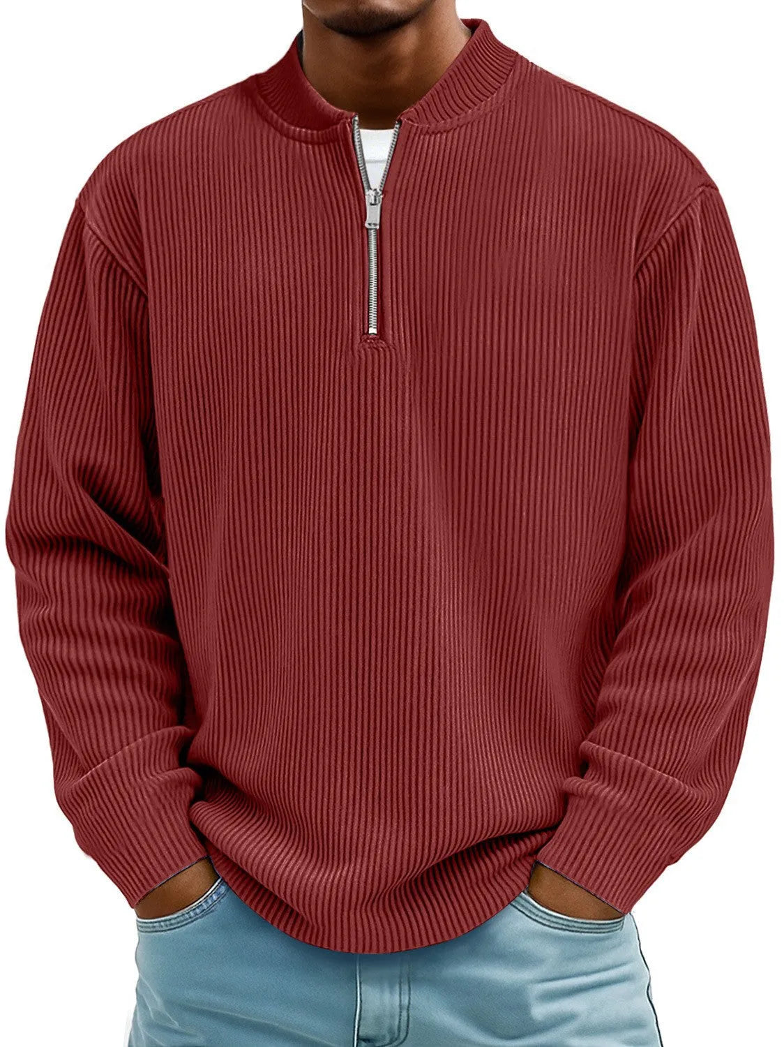 Men's digital print zip-up polyester cardigan with retro American style, loose fit, available in multiple colours