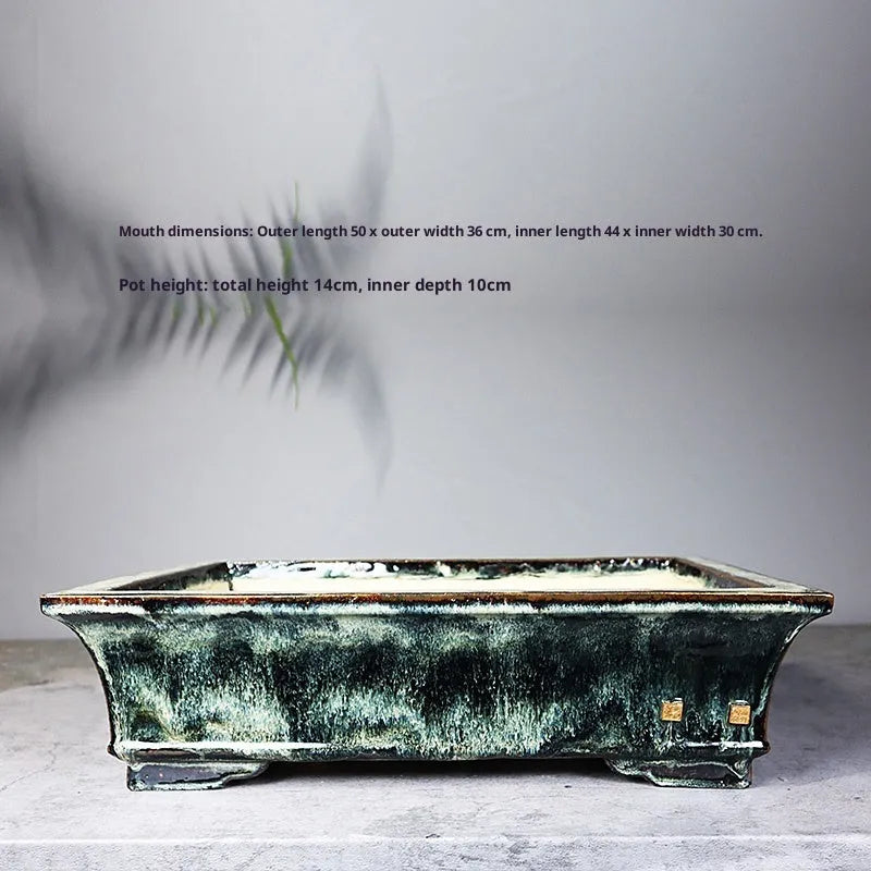 Rectangular glazed ceramic bonsai basin flower pot classical tree pile display dark Jun glaze size option