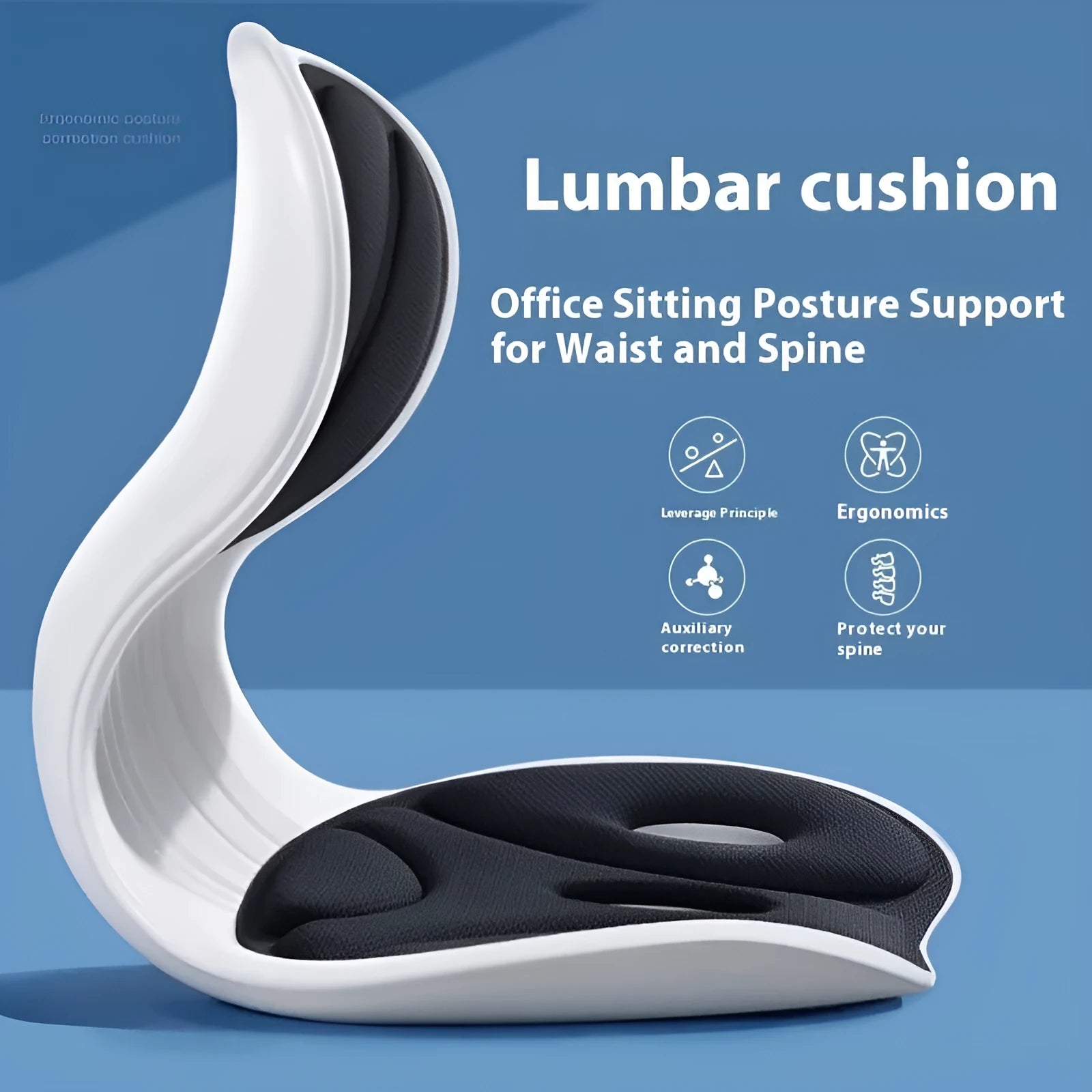 Memory foam seat cushion for lumbar support with fixing band in various colours