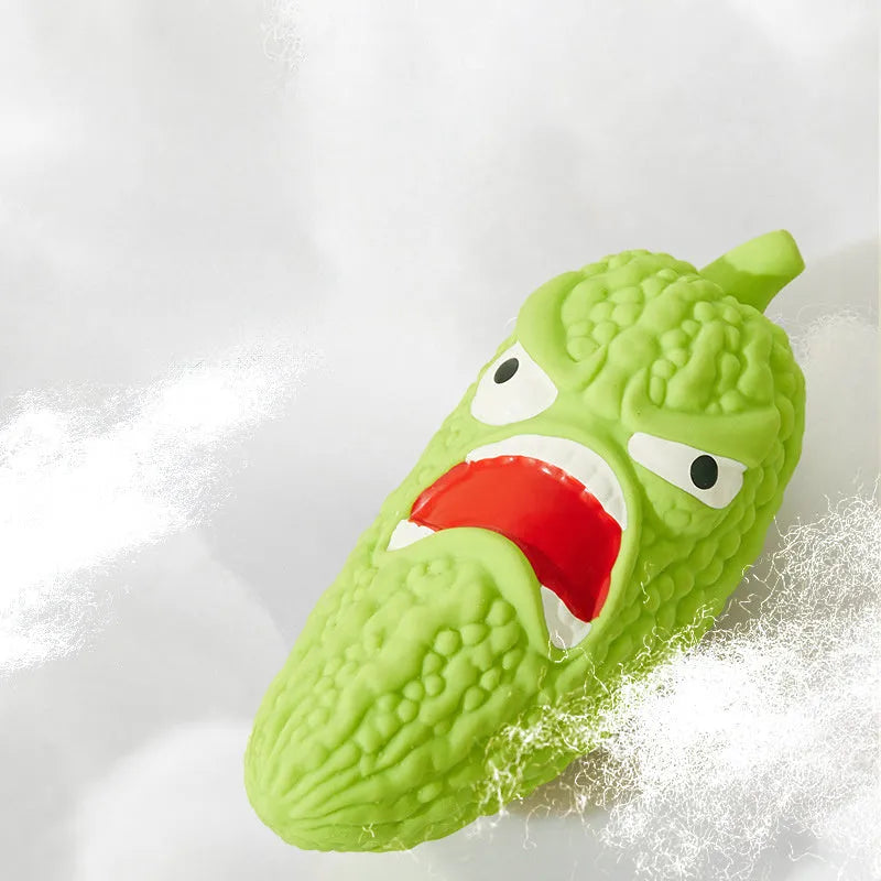 Realistic bitter melon and chilli shaped dog toys that make pet sounds when chewed