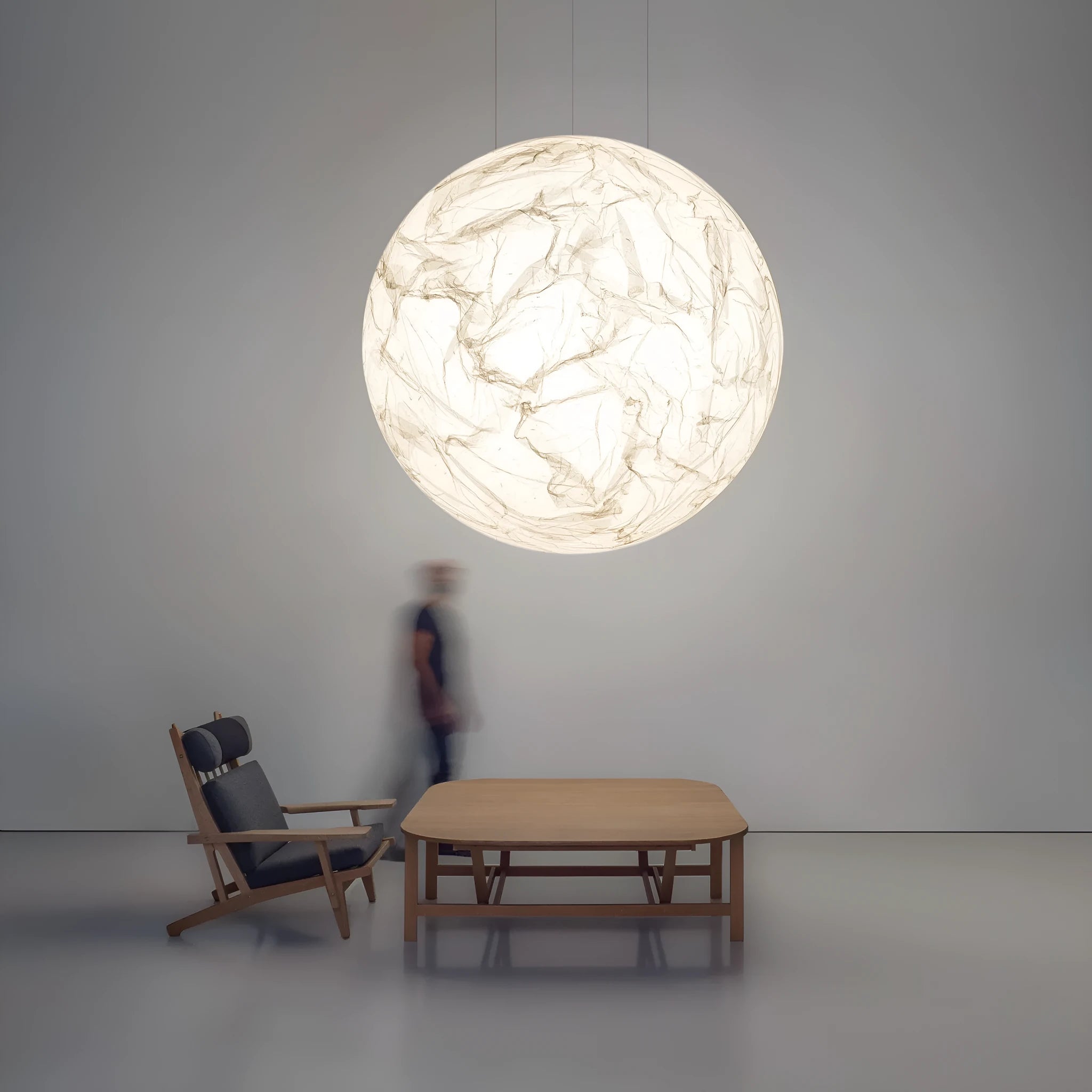 Moon pendant light in a double-height restaurant or living room – D40 or D50 size – low-voltage 36V – light luxury style