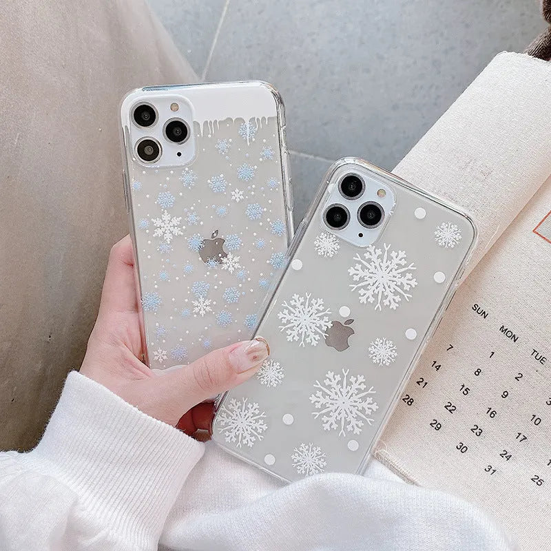 Christmas snowflake elk TPU phone case for iPhone with cartoon design, blue flower colour option