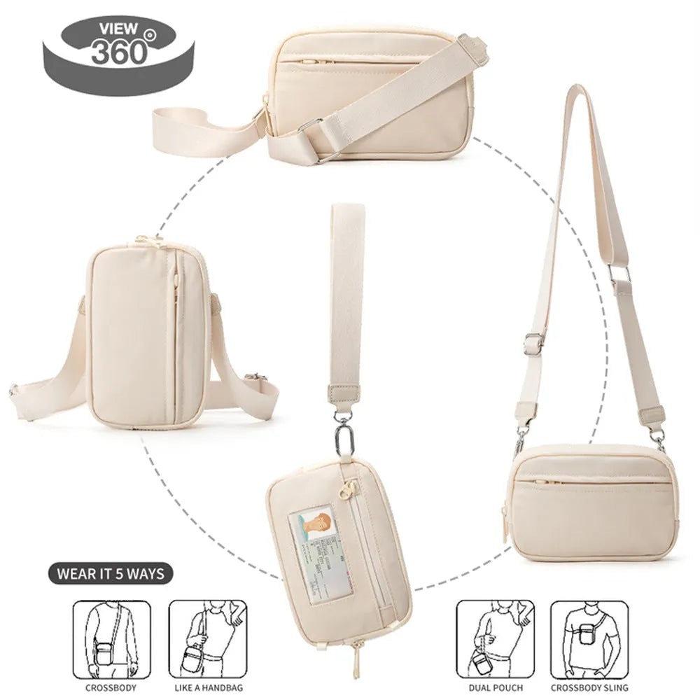 Women's crossbody bag in Oxford cloth, urban minimalist style, available in solid colours and plaid patterns