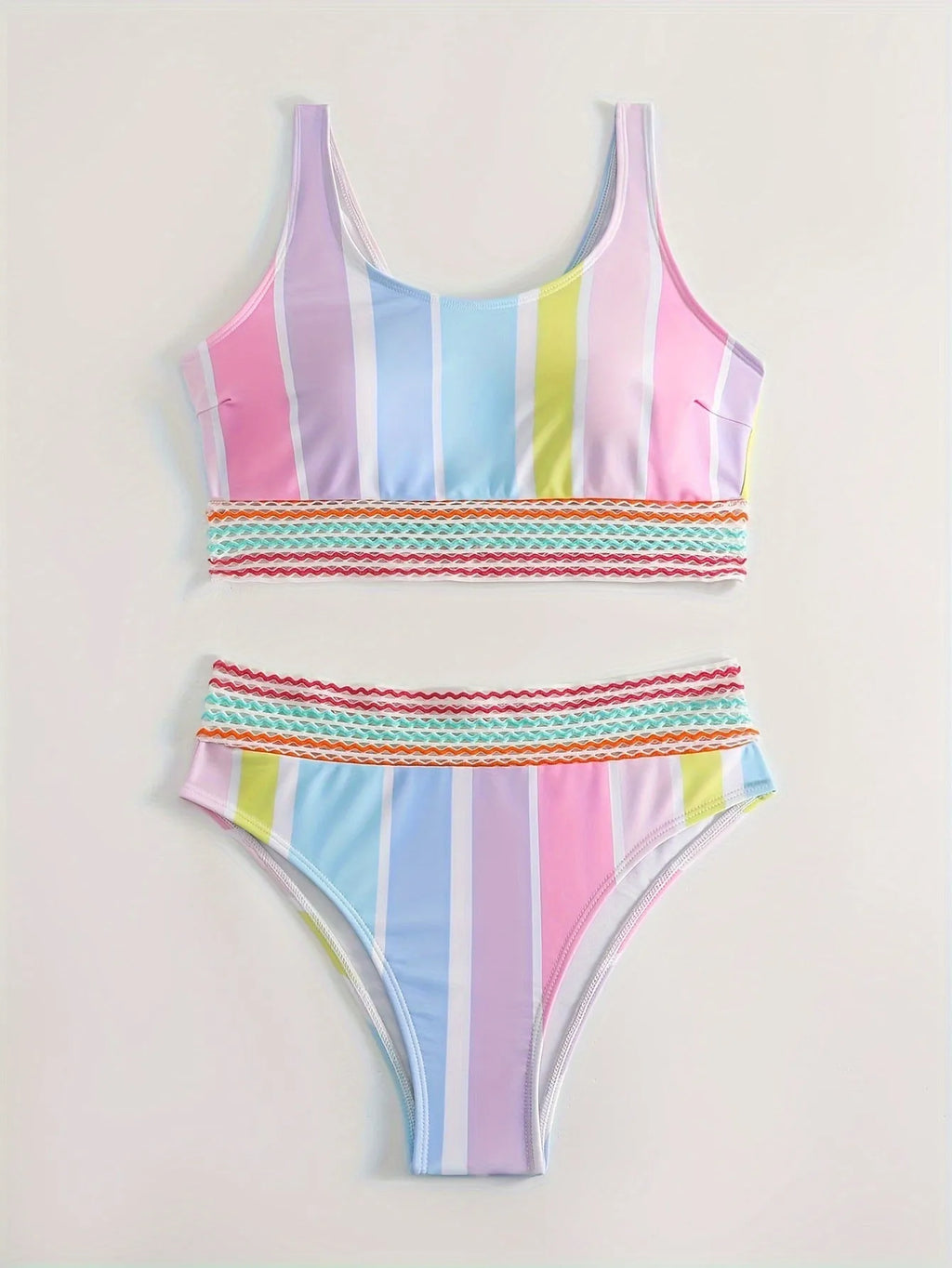 Women's striped bikini swimwear set in polyester spandex fabric for swimming sports