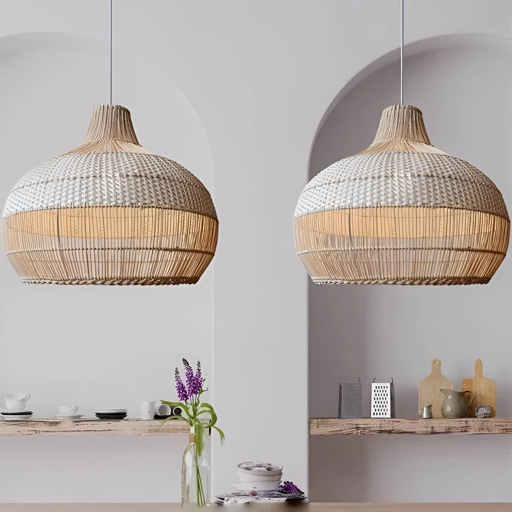 Rattan chandelier with 60cm diameter and woven silent wind style design