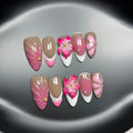 French style three-dimensional lily fluid ice flower artificial nails with almond shape designs