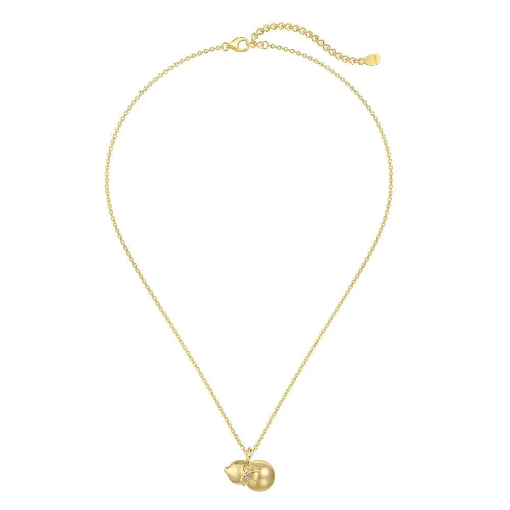 S925 sterling silver necklace with pearl, gourd, and bow pendant on adjustable 41-50cm chain