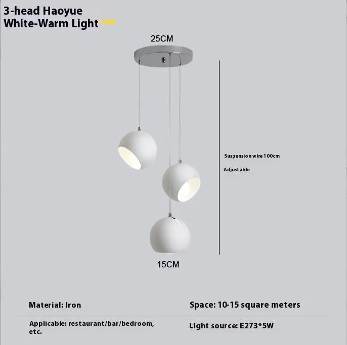 Ball chandelier table lamp with post-modern design in Nordic style, showing single and three-head configurations