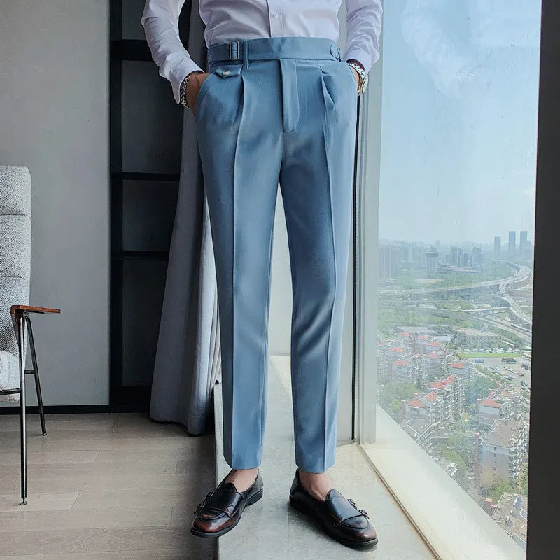 Straight-leg casual trousers in polyester fabric available in multiple solid colours with Asian sizing
