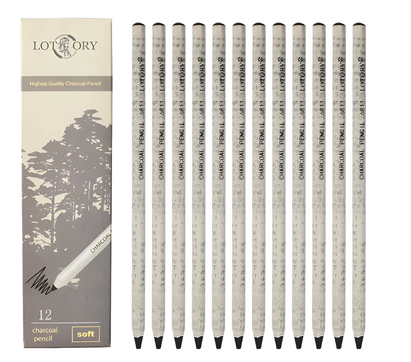Children's art professional sketch soft charcoal pencil set mixed hardness 2H to 14B in box
