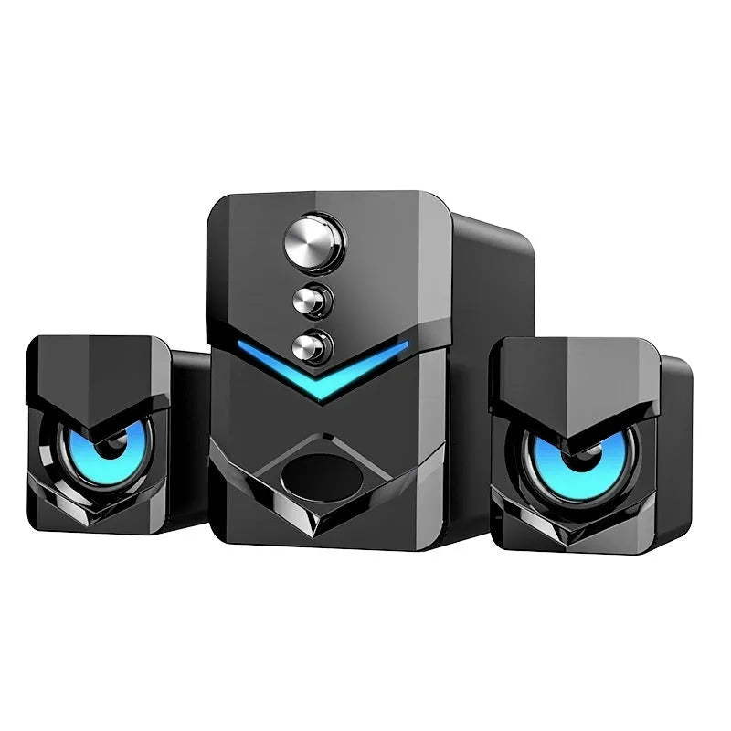 USB powered 2.1 channel plastic desktop speaker in black with knob control