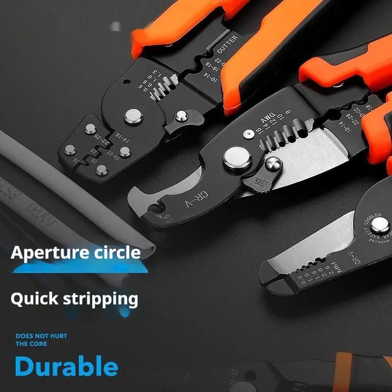 Fully automatic wire stripping pliers tool with high carbon steel blades for electrical work