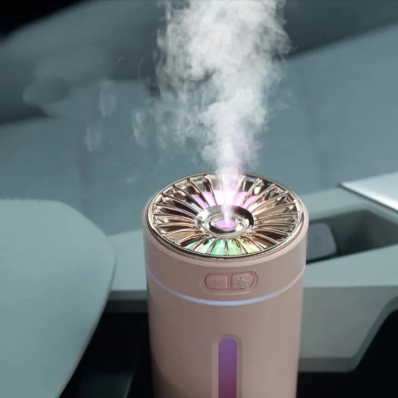 Wireless car humidifier with colourful LED lights and USB charging cable