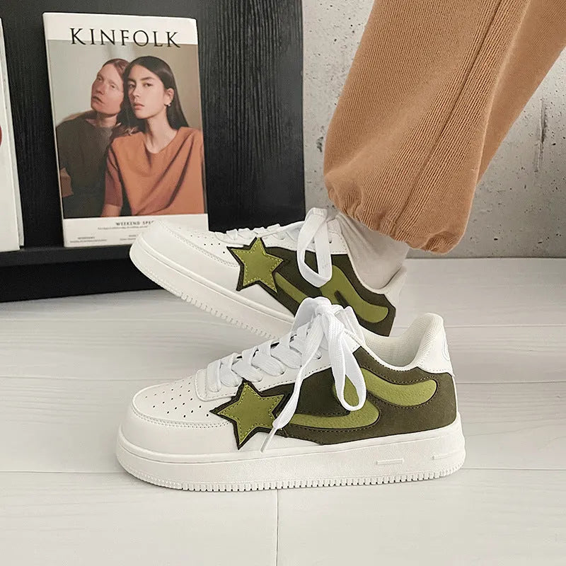 Retro low-top breathable sports shoes men women white blue green synthetic leather TPR sole