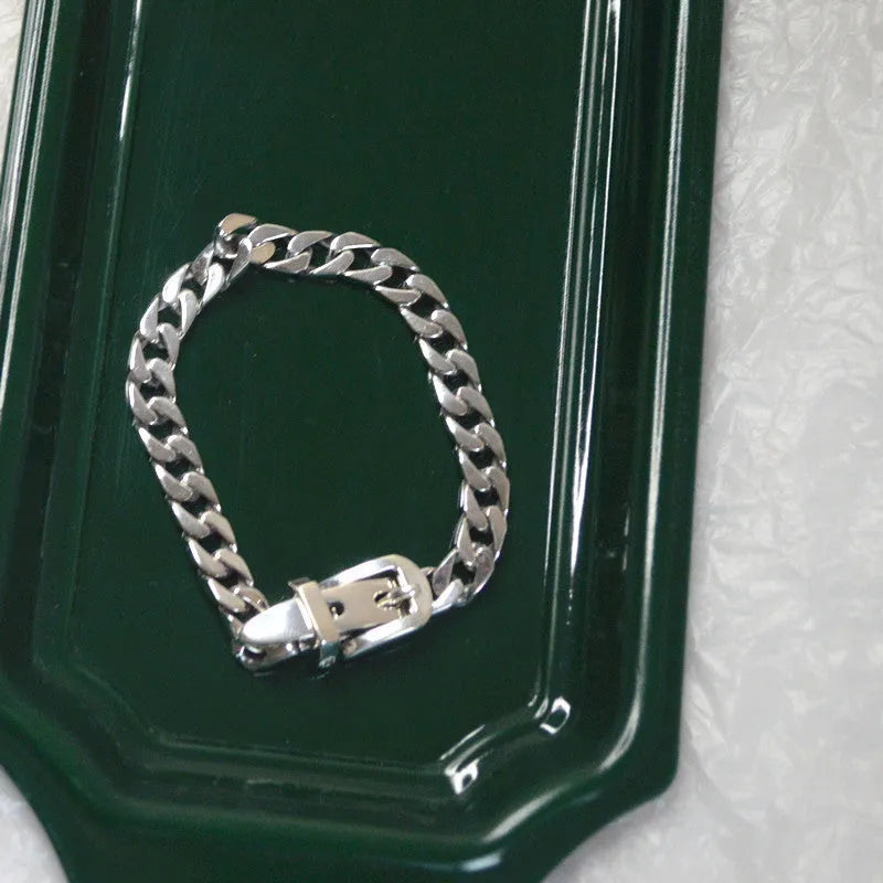 Women's 925 sterling silver geometric chain belt bracelet platinum plated 21cm length 6mm width SL0560