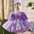Purple tie-dyed Swiss net mesh princess pettiskirt dress for girls, sizes 80cm to 160cm, with hair accessory