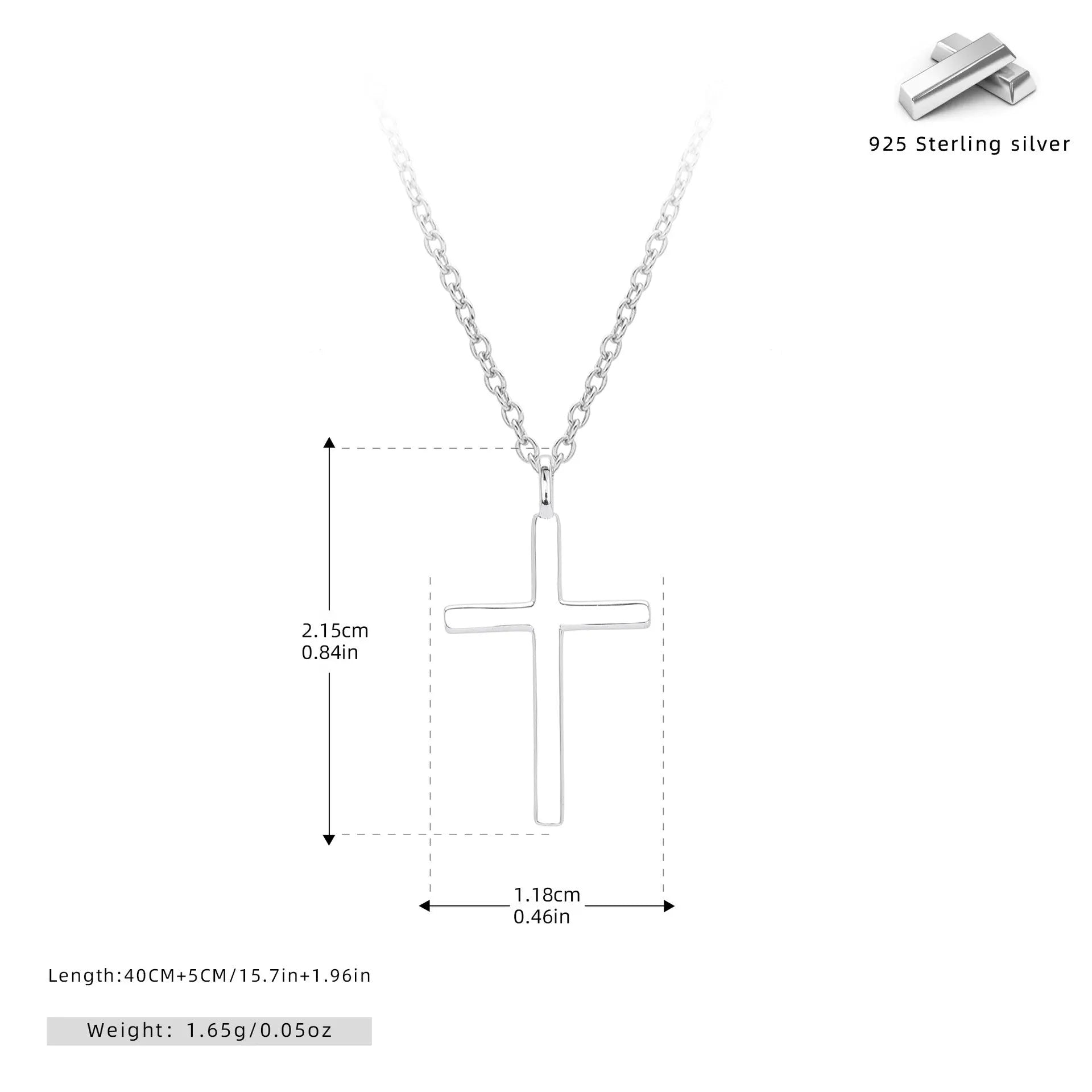 S925 sterling silver necklace with simple cross pendant on adjustable 41-50cm chain