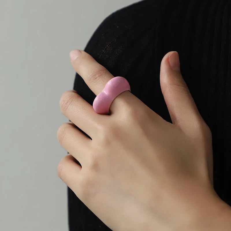 Zinc alloy heart-shaped ring with raised three-dimensional enamel colour detailing in love motif design