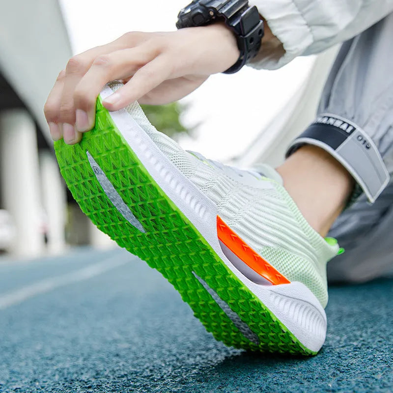 Men's blue casual sports mesh shoes with cloth upper and round toe on injection moulded sole