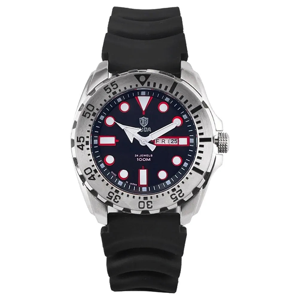 Men's waterproof luminous quartz watch with 15mm steel case and sports-style design