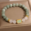 Oil green emerald crystal bracelet with five sutra scripture charms for women