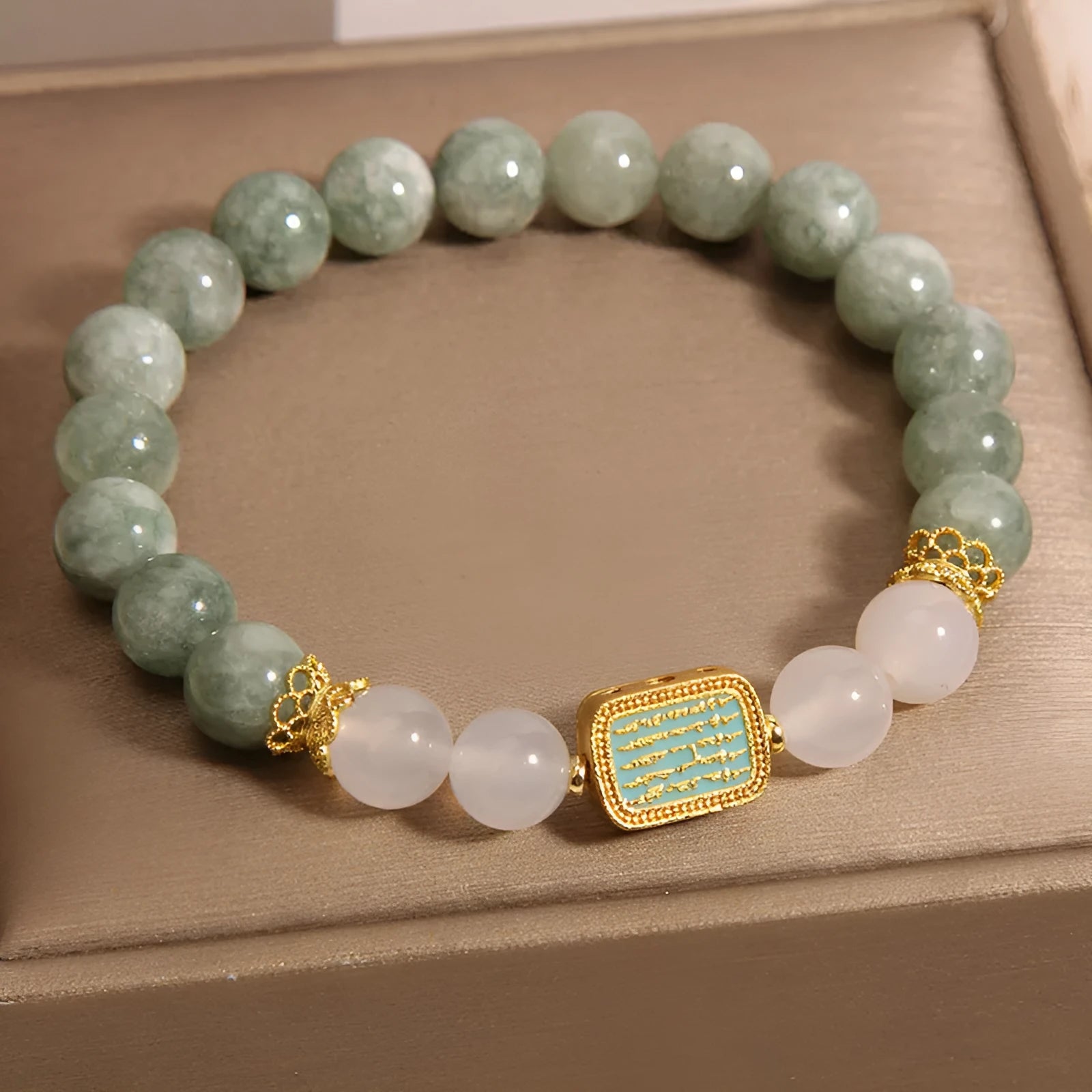 Oil green emerald crystal bracelet with five sutra scripture charms for women