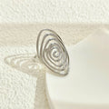 Stainless steel exaggerated circle geometric ring in gold colour, adjustable opening, front view.