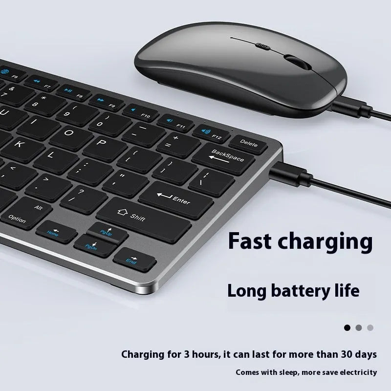 Black ultra-thin wireless keyboard and mouse set with rechargeable feature and keyboard cover