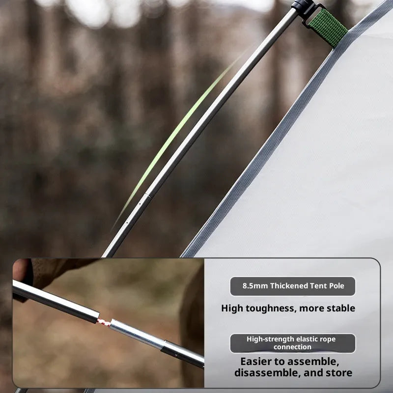 Portable 1-2 person outdoor hiking tent with aluminium rods in Harano Green, set up outdoors